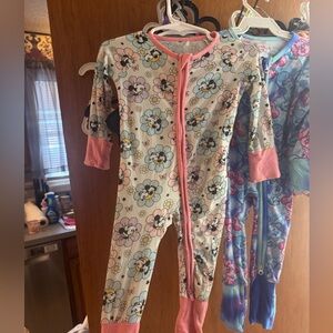Floral Minnie and mickey bamboo Kids One Piece Pajama - Pink and Blue